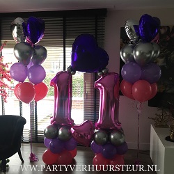 Bouquet 11 jaar Fuchsia-Paars-Zilver