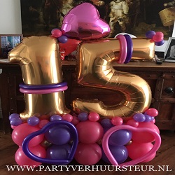 Ballon Bouquet 15 jaar Goud-Paars-Fuchsia