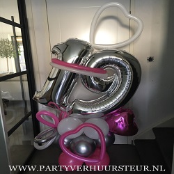 Bouquet 19 jaar Fuchsia-Wit-Zilver Chrome