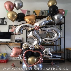 Ballon Bouquet 35 Jaar – Zwart & Goud-Zilver-Roségoud Reflex