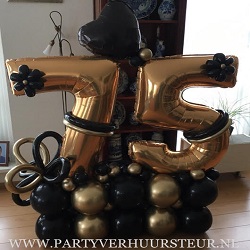 Ballon Bouquet 75 Jaar – Zwart – Goud Reflex