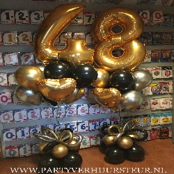 Ballon Bouquet Trossen 48 Jaar – Zwart – Goud Reflex – Zilver Reflex